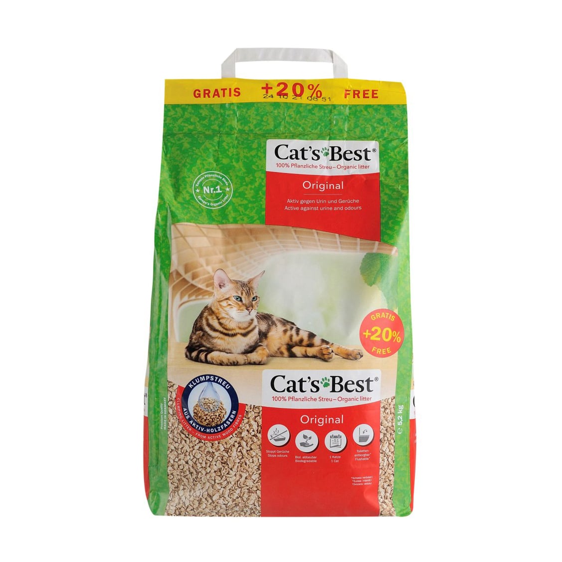 Деревний наповнювач для котячого туалету Cat's Best Original, 5.2 кг